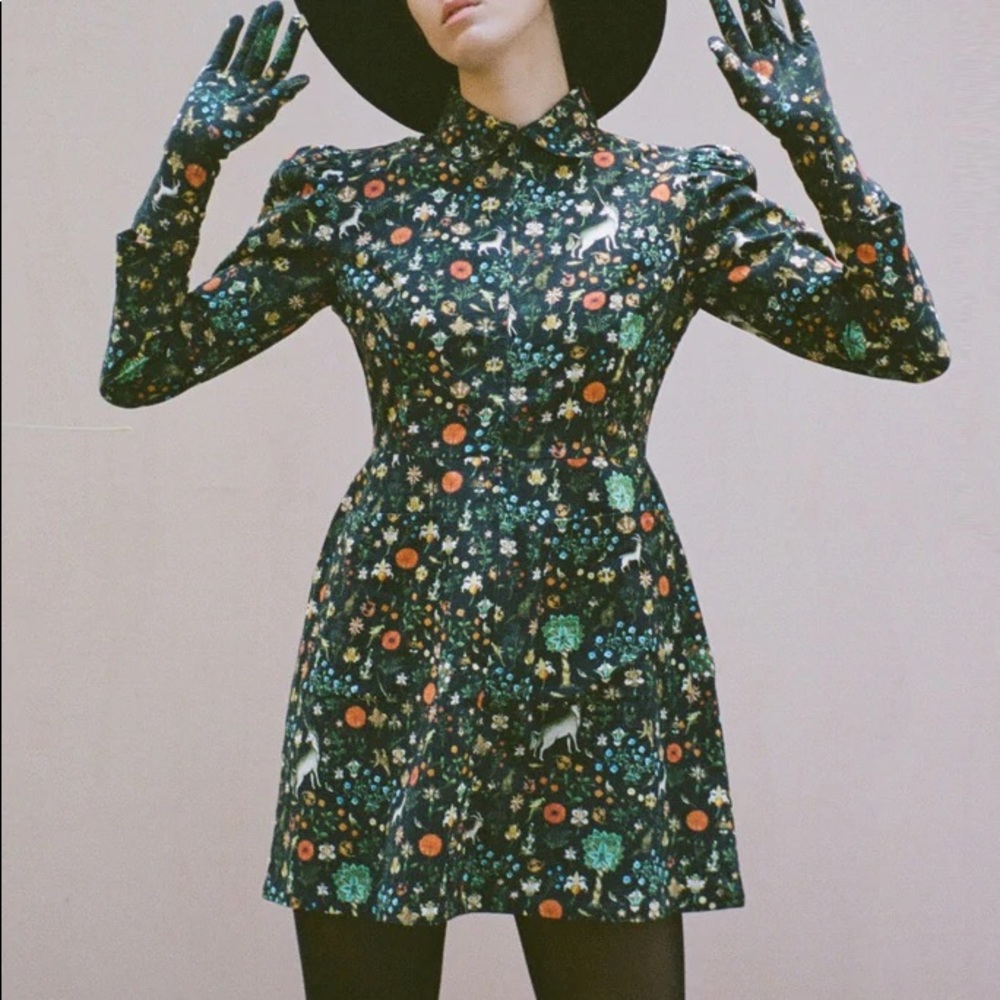 Samantha Pleet Leap Dress Black Unicorn/Fairytale Print